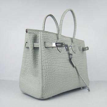 Hermes Birkin 6089 Handbag Crocodile Silver Replica