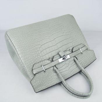 Hermes Birkin 6089 Handbag Crocodile Silver Replica