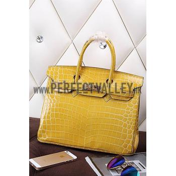 Replica Hermes Birkin 35 Crocodile Yellow 608065