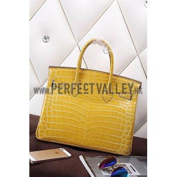 Replica Hermes Birkin 35 Crocodile Yellow 608065