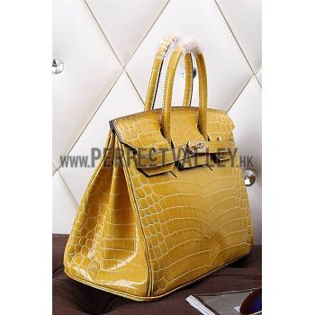 Replica Hermes Birkin 35 Crocodile Yellow 608065