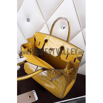 Replica Hermes Birkin 35 Crocodile Yellow 608065