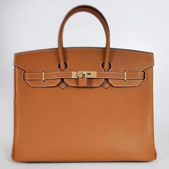 Hermes Original leather HB35 Handbag Cow Leather Coffee