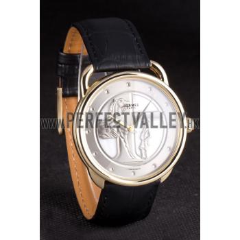 Hermes  Croco Leather Strap Silver Dial 801401