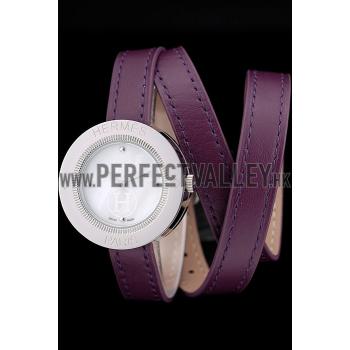 Cheap Hermes  MOP Dial Purple Elongated Leather Strap