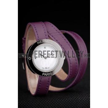 Cheap Hermes  MOP Dial Purple Elongated Leather Strap