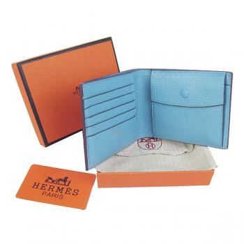 Hermes Wallet H014 Wallet Cow Leather Blue