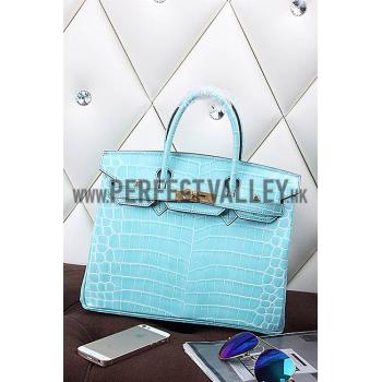 Replica Hermes Birkin 35 Crocodile Leather Lagon 608050