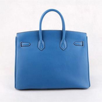 Hermes Original leather HB35 Handbag Lambskin Blue