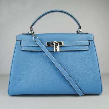 Hermes Kelly 6108 2way Cow Leather Blue