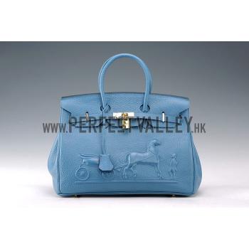 Hermes Birkin Horse Embossed Gold Hardware Tote Blue