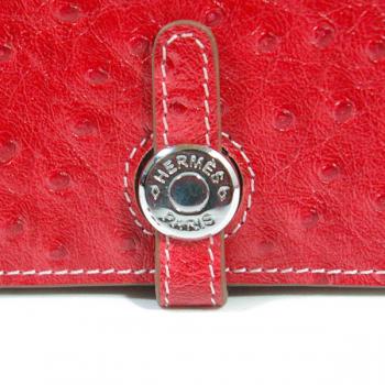 Hermes Wallet H001 Ladies Ostrich Skin Red