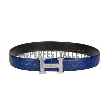 Replica Hermes Alligator Blue With Silver 