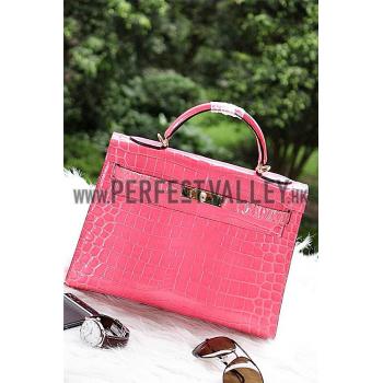 Hermes Kelly 28 Crocodile Leather Pink 608149