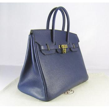 Hermes Birkin 6089 Cow Leather Blue Bag