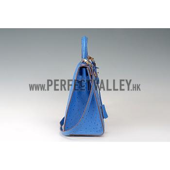 Hermes Kelly 32 Blue Ostrich Leather 607479