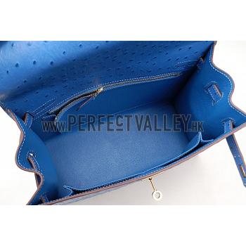 Hermes Kelly 32 Blue Ostrich Leather 607479