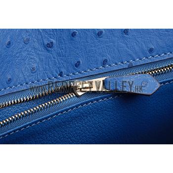 Hermes Kelly 32 Blue Ostrich Leather 607479