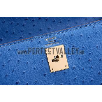 Hermes Kelly 32 Blue Ostrich Leather 607479