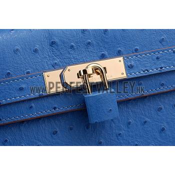 Hermes Kelly 32 Blue Ostrich Leather 607479