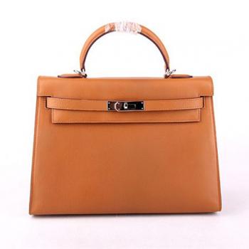 Hermes Original leather HK32 Ladies Lambskin Coffee Handbag