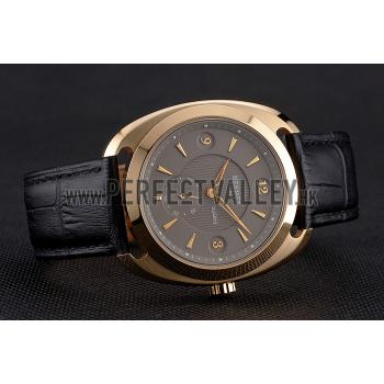 Hermes Dressage Gray Dial Gold Case Black Leather Strap