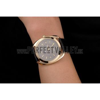 Hermes Dressage Gray Dial Gold Case Black Leather Strap