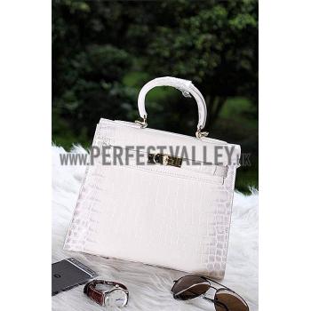 Hermes Kelly 28 Crocodile Leather White 608152