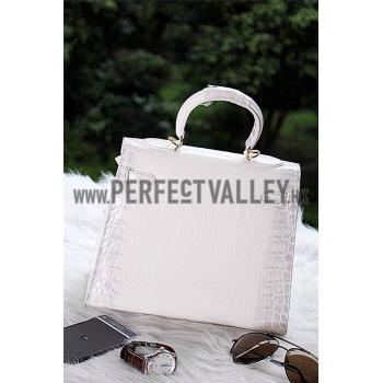 Hermes Kelly 28 Crocodile Leather White 608152