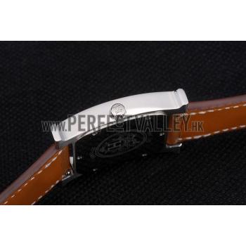 Hermes Heure H Stainless Steel Diamond Encrusted Bezel Tan Leather Strap White Dial 80232