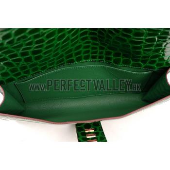 Replica Hermes Medor Crocodile Leather Green Clutch 18926680