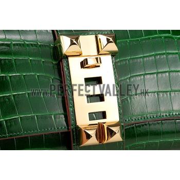 Replica Hermes Medor Crocodile Leather Green Clutch 18926680