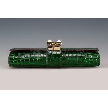 Replica Hermes Medor Crocodile Leather Green Clutch 18926680