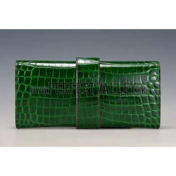 Replica Hermes Medor Crocodile Leather Green Clutch 18926680