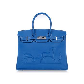 Hermes Original leather HB35 Handbag Cow Leather Blue