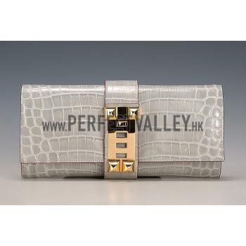 Hermes Medor Crocodile Leather Grey Clutch 18926679