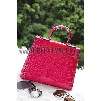 Hermes Kelly 28 Crocodile Leather Rose Tyrien 608148