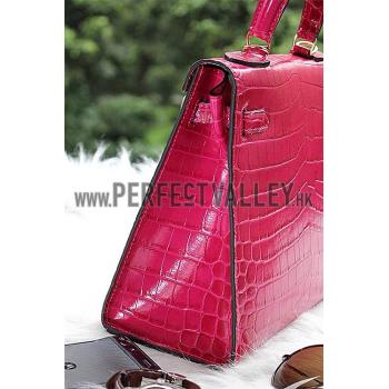 Hermes Kelly 28 Crocodile Leather Rose Tyrien 608148