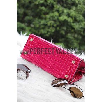 Hermes Kelly 28 Crocodile Leather Rose Tyrien 608148