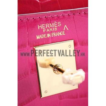 Hermes Kelly 28 Crocodile Leather Rose Tyrien 608148