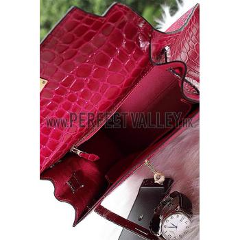 Hermes Kelly 28 Crocodile Leather Rose Tyrien 608148