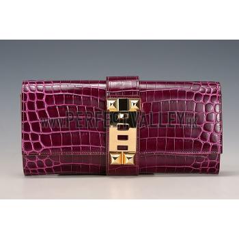 Cheap Hermes Medor Crocodile Leather Plum Clutch 18926682