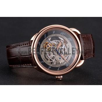 Cheap Swiss Hermes Arceau Skeleton Black Dial Brown Hands Rose Gold Case Brown Leather Strap