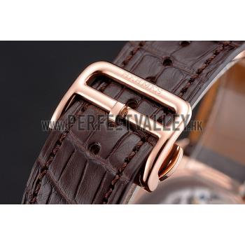 Cheap Swiss Hermes Arceau Skeleton Black Dial Brown Hands Rose Gold Case Brown Leather Strap