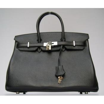 Hermes Birkin 62641 Handbag Cow Leather Black