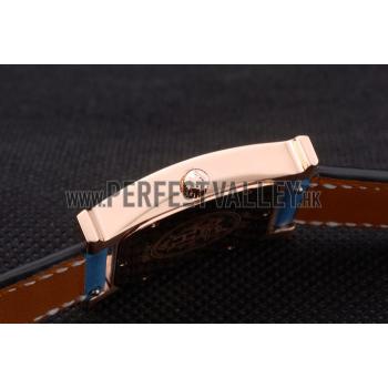 Hermes Heure H Rose Gold Diamond Encrusted Bezel Blue Leather Strap White Dial 80238