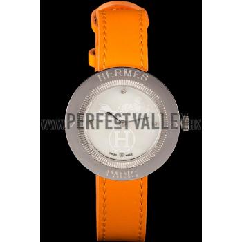 Hermes  MOP Dial Orange Leather Bracelet 801390