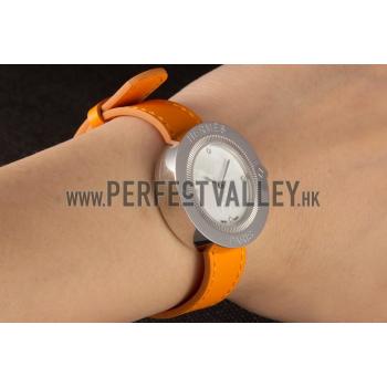 Hermes  MOP Dial Orange Leather Bracelet 801390