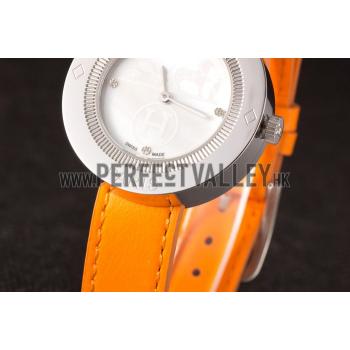 Hermes  MOP Dial Orange Leather Bracelet 801390