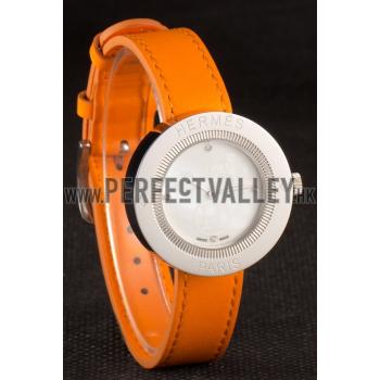 Hermes  MOP Dial Orange Leather Bracelet 801390